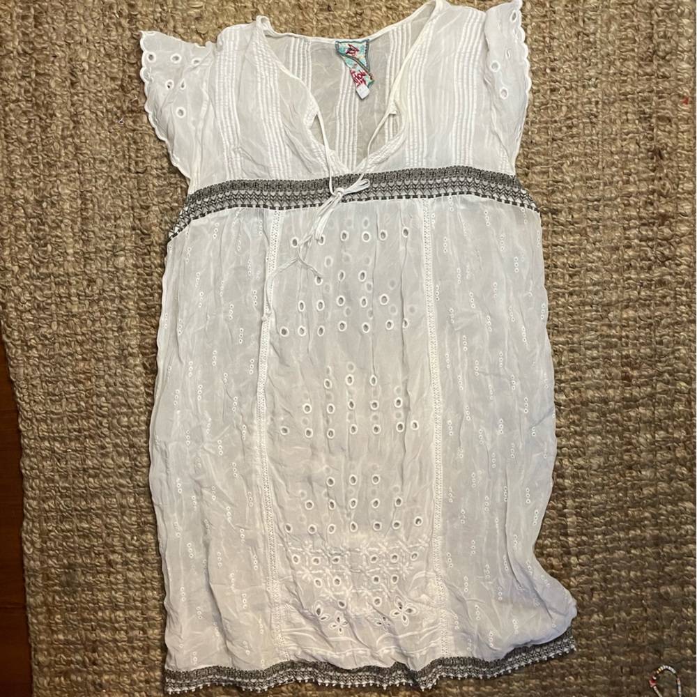Johnny Was White and Gray Mini Dress